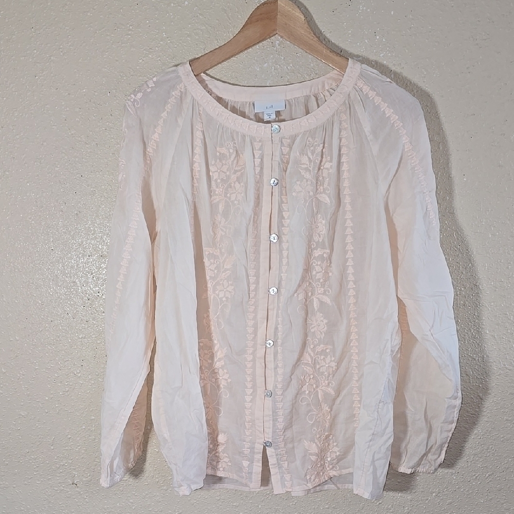 J. Jill Elegant Embroided Cream Button-Up Blouse